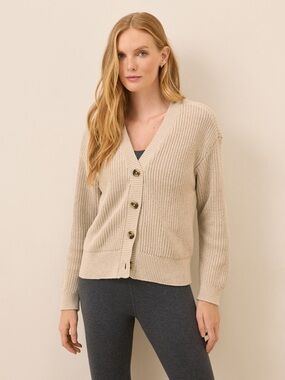 Pact Organic Luxe Knit Cardigan Flax Oatmeal Organic Cotton